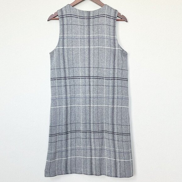 J JILL Ponte Gray Plaid Soft Knit Shift Dress S Side Pockets Preppy Sleeveless - Picture 13 of 13